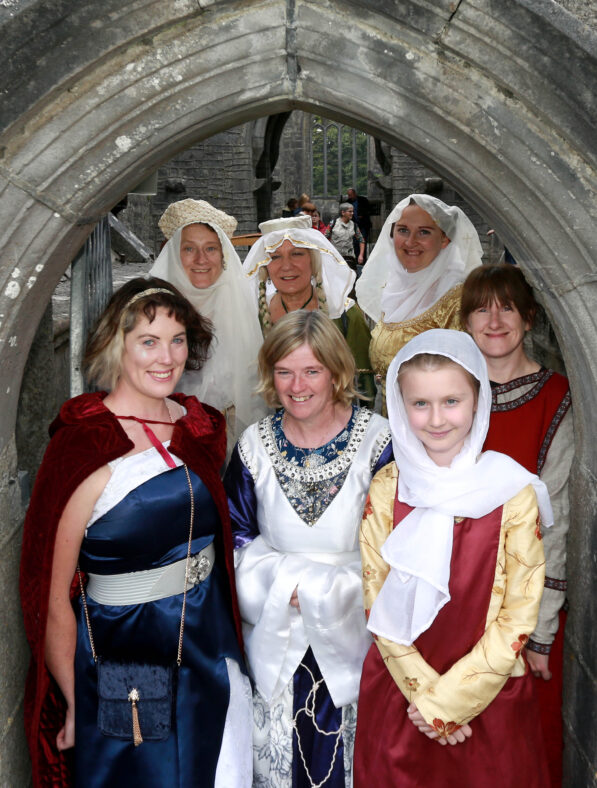 Joan Prendergast, Sonia Alston, Helena Stackpoole, Valerie Kelly, Marie Mannion, Michel Mitchell and Ava Stackpoole dressed up for the Medieval walk in the Loughrea walled town day, Co. Galway as part of national heritage week.
