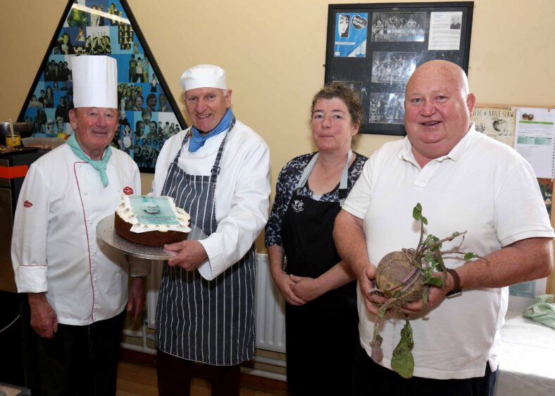 Jonny Carroll, Noel Loughnane, Mary Reid and Louis Smith, Former GMIT chefs at the Medieval cooking demonstration at the temperance hall, Loughrea.
