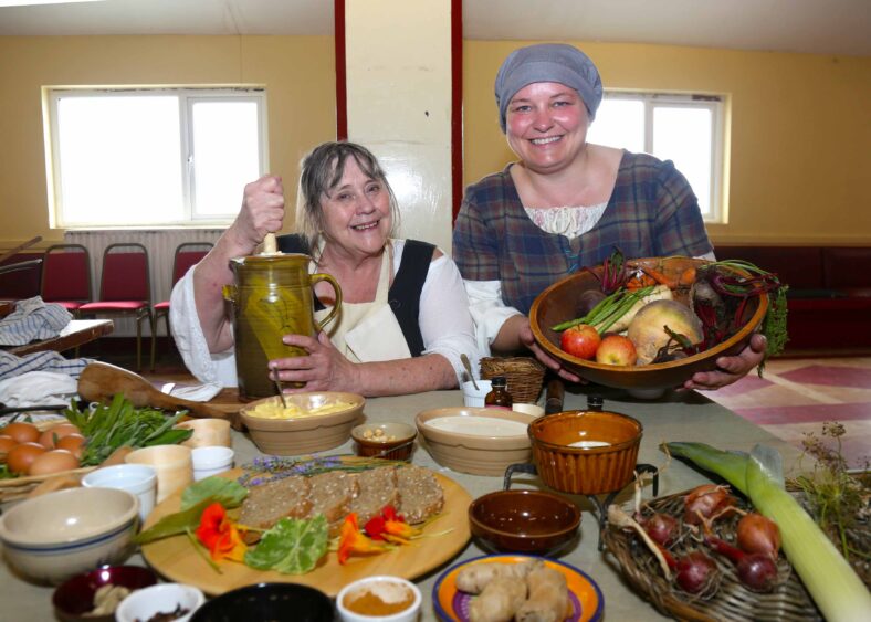 Anna O'Donnell and Denise Fitzgerald at the Medieval cooking demonstration at the temperance hall, Loughrea.
