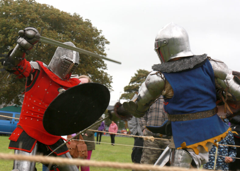 Eathan Ruane from Athenry and Brendan Halpin from Cork testing each others skill at the Loughrea medieval festival