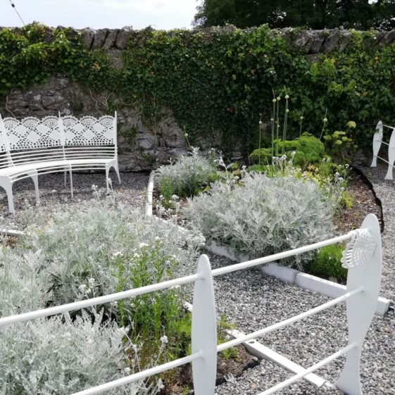 Headford Lace Bench, Lacemakers' Garden, Headford Community Orchard, St John the Baptist Church. | Headford Lace Project