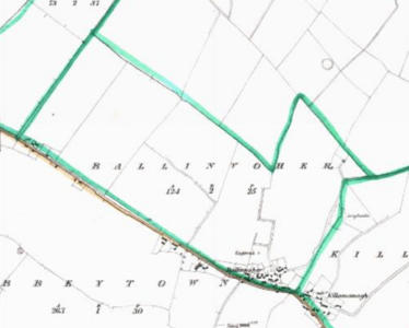 Ballinvoher Ordanance Survey Map 1840
with main feature 'Standing Stone' | Source: Webworld.org