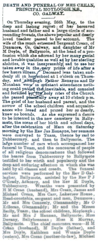 Death & Funeral of Mrs Crean
