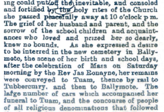 Death &amp; Funeral of Mrs Crean