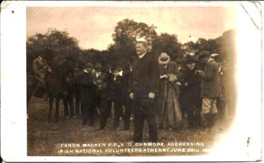 Canon Tom Macken addressing volunteers in the backlawn, Athenry, June 1914. | Courtesy Mary Love