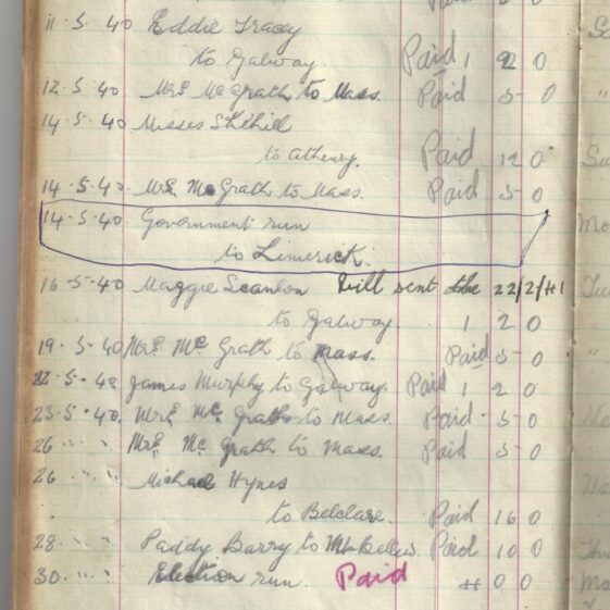 Mitchells Hackney log book page Inside page of Mitchells Hackney Logbook | Courtesy of Patsy Laffey
