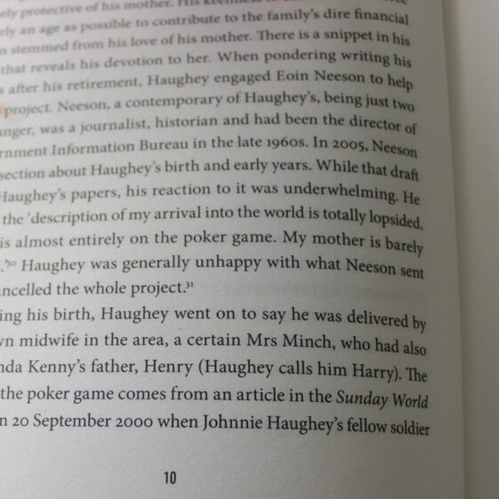 Excerpt from Charles Haughey autobiography where he mentions Midwife Minch who delivered him
