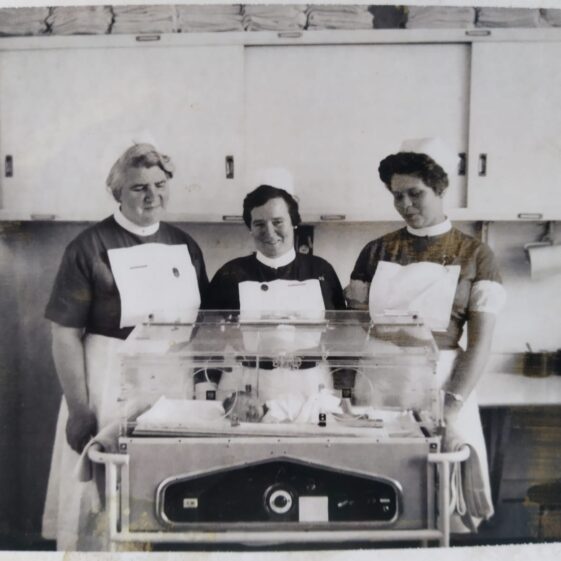 Midwife Catherine Mathot Midwife Catherine Mathot with her two colleagues Cottage Hospital Drogheda County Louth 1960s