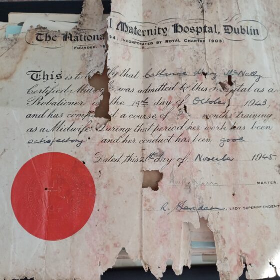 National Maternity Hospital Dublin Certificate of Midwifery 1945 Certificate National Maternity Hospital Dublin