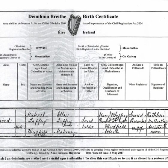 David Laffey Birth Certificate | Mike Laffey