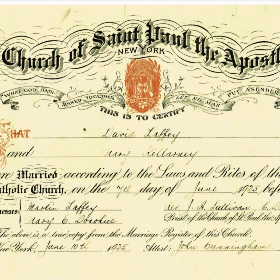 Marriage Certificate of David Laffey & Mary Killarney | Mike Laffey
