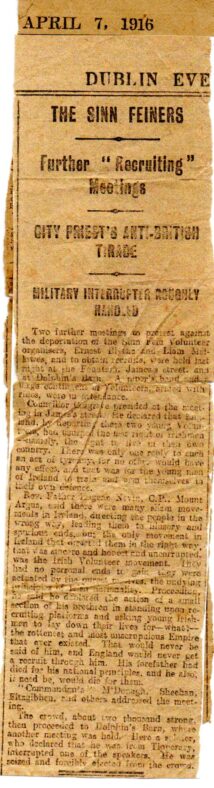 Newspaper article from 7 April 1916 