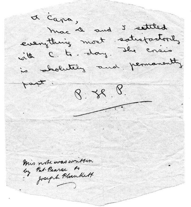 Note from P H Pearse