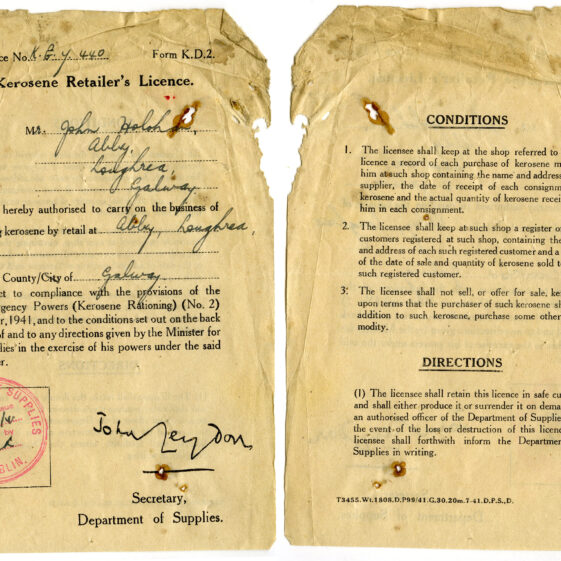 Licence to sell Kerosene dated25th August 1941 | John Holohan
