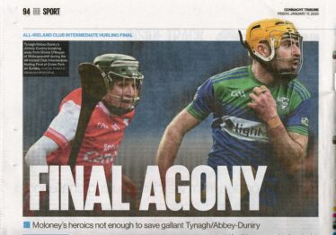 Tynagh/Abbey-Duniry's Johnny Conroy breaking away from Shane O'Regan of Watergrasshill during the All-Ireland Club Intermediate Hurling Final at Croke Park on Sunday. | Courtesy: Piaras O'Midheach